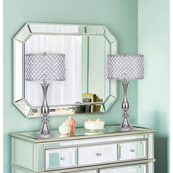 27.5" Polished Nickel Table Lamp w/ Crystal Bling Shade (Set of 2)