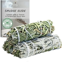 AncientVeda White Sage & Rosemary Sage Smudge Sticks Pack of 3 Bundles & Smudge Guide for Smudging, Cleansing, Meditation, Purification (Mixes, White Sage & Rosemary)