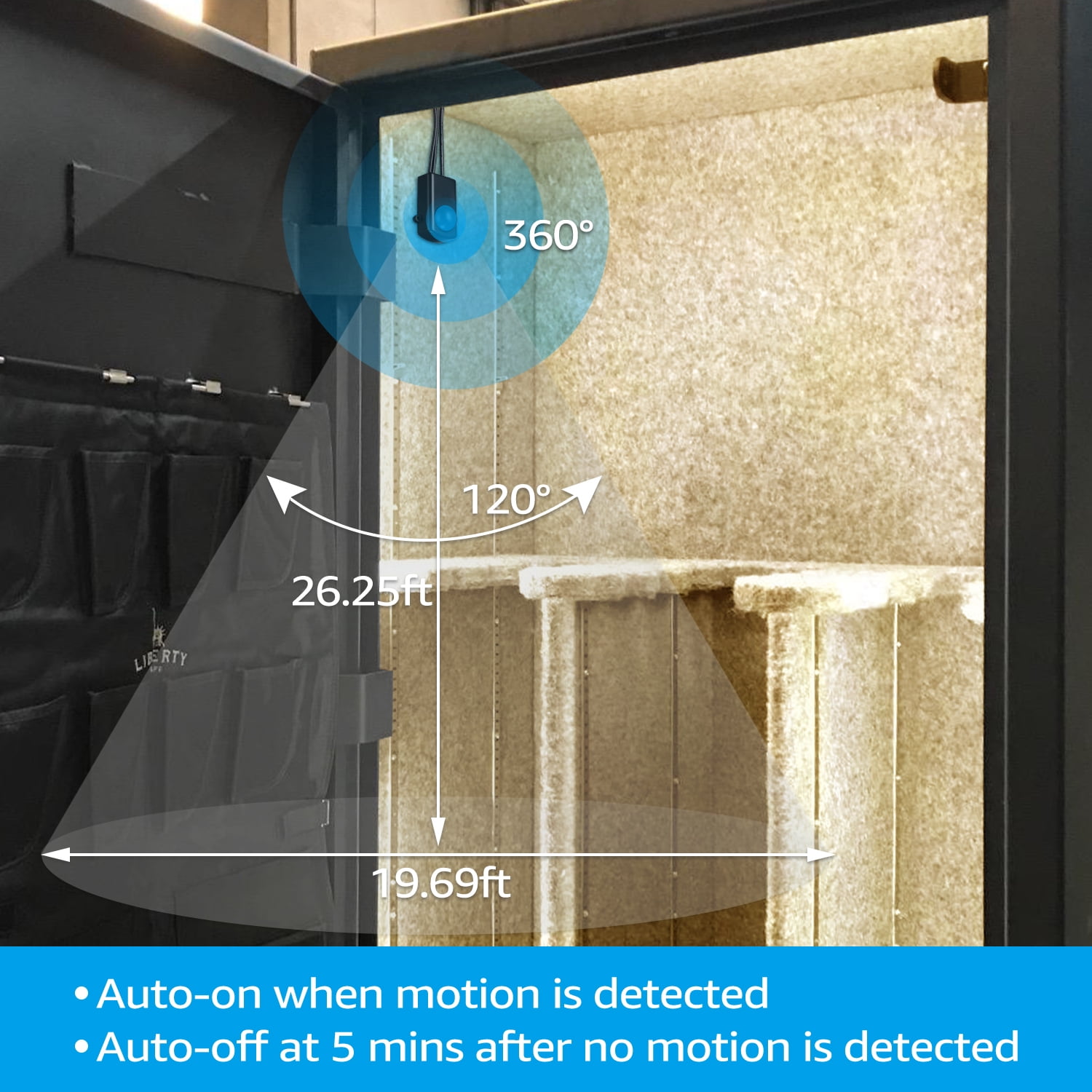 LED Safe Lighting Kit, (6) 12 Inch Linkable Light Bars + Motion Sensor, for Under Cabinet, Gun Safe, Locker, Closet, Under Counter, Shelf, Showcase, 3000K Warm White