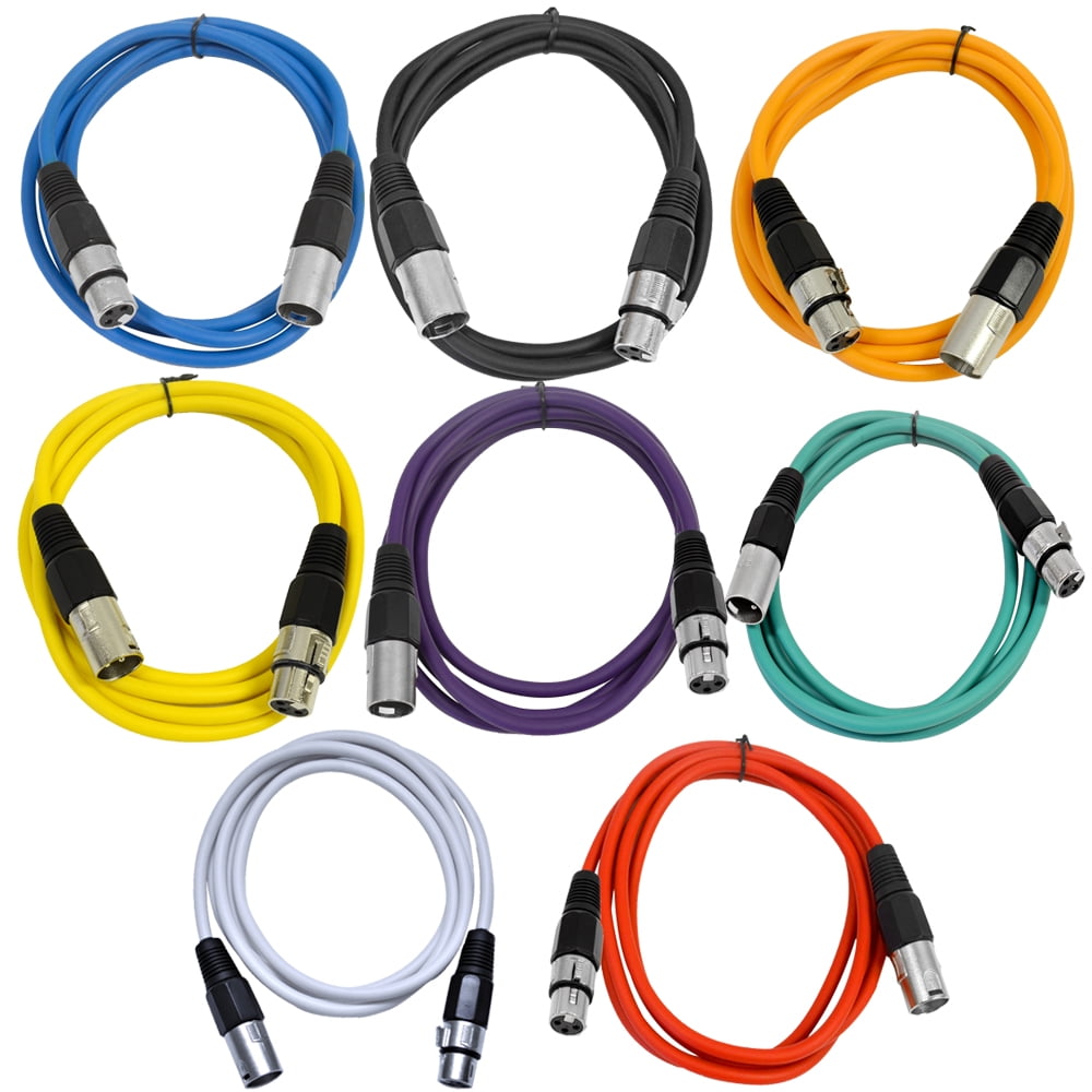 Seismic Audio 8 Pack of Colored 6 Foot XLR Patch Cables 6' Mic