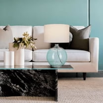 Round Seagrass Green Glass Table Lamp White Drum Shade