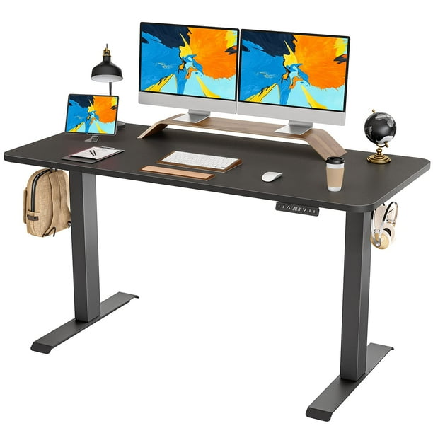 FEZIBO Dual Motor Adjustable Height Electric Standing Desk with Splice Tabletop, Black Finish,63