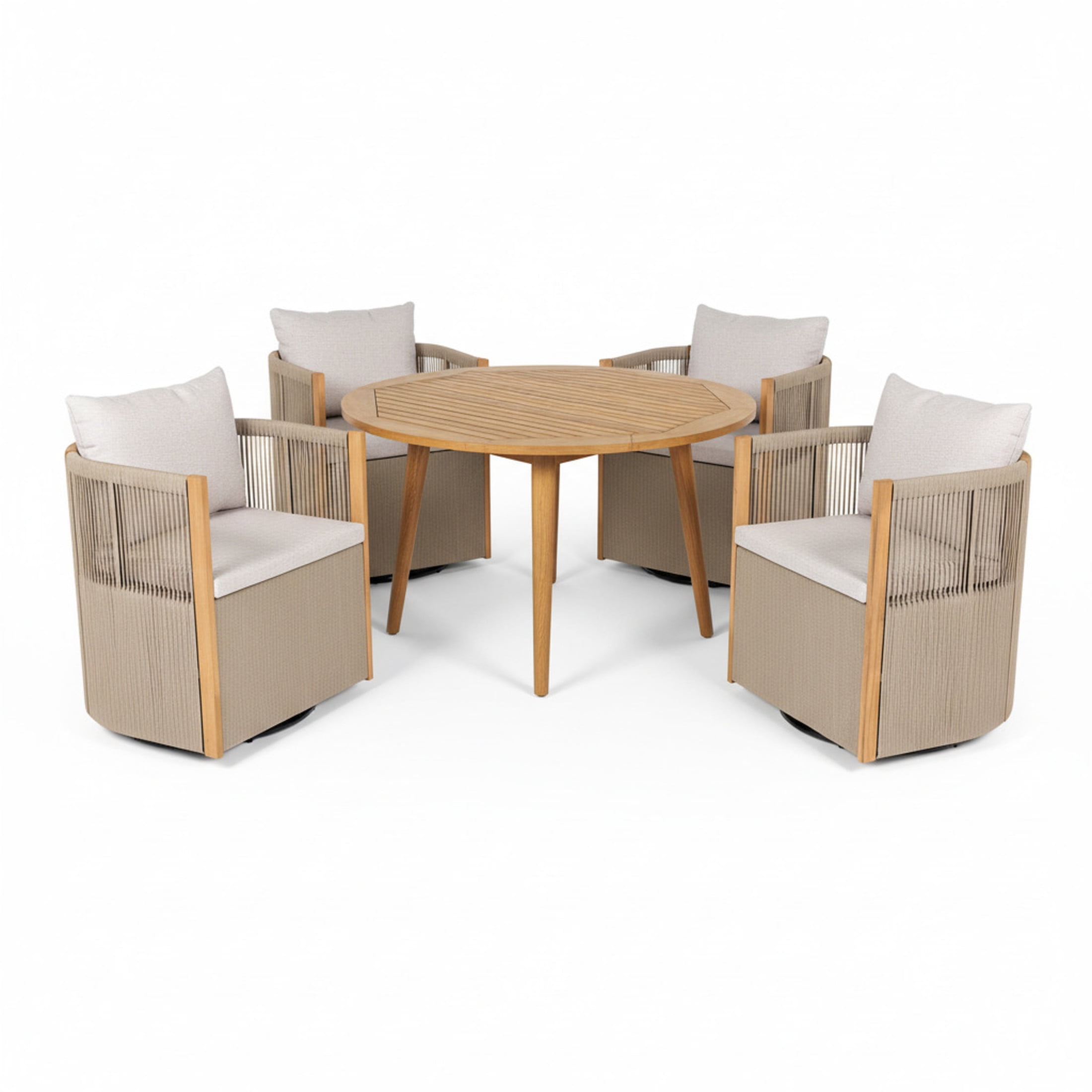 Christopher Knight Home 5 Piece Patio Dining Set with Swivel Rope Chairs and Round Wood Table, Beige