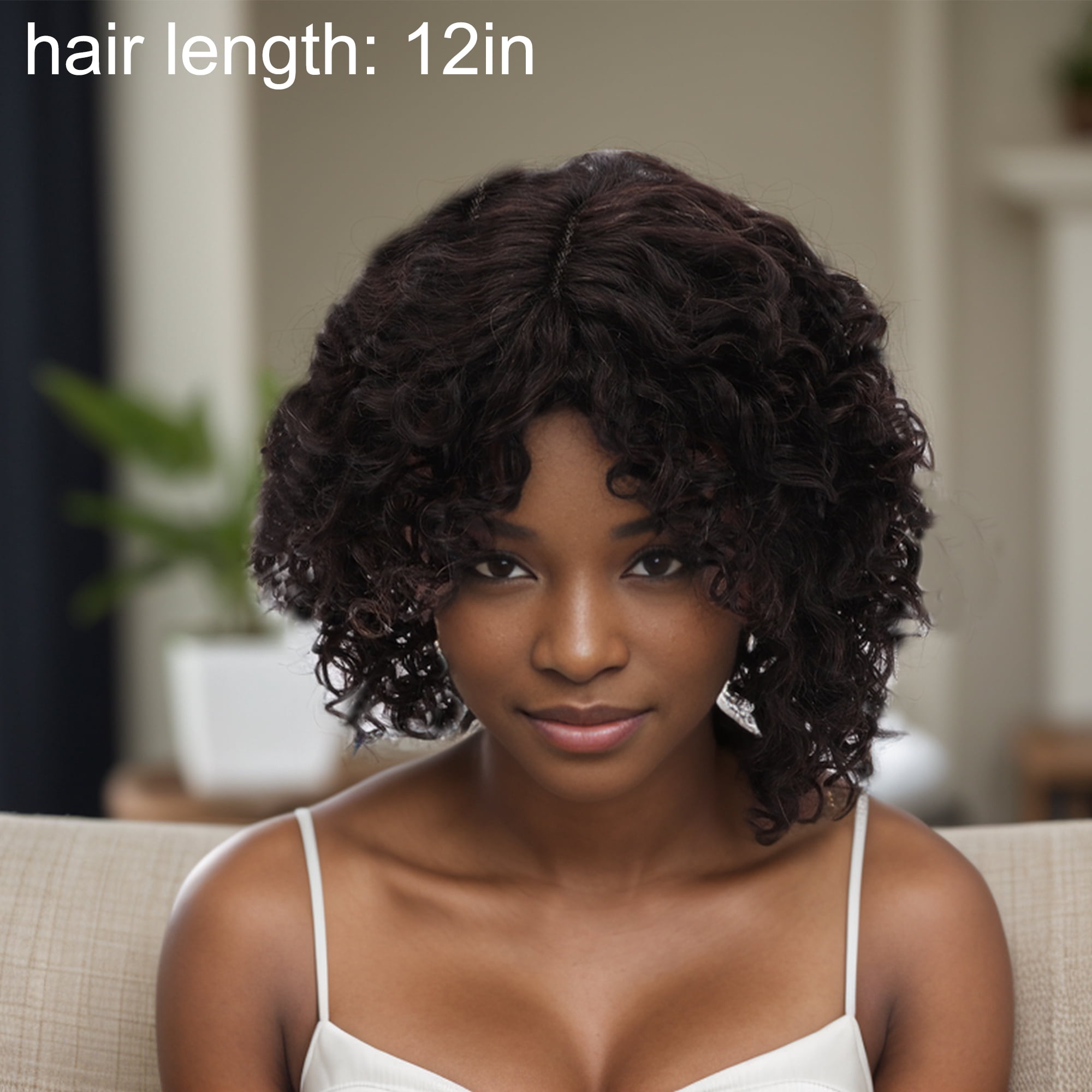 Unique Bargains 1 Pc Bangs Medium Wave Curly Hair Hair Wig Real Human Hair 12in 2x4in 150 Human Wig Black for Women