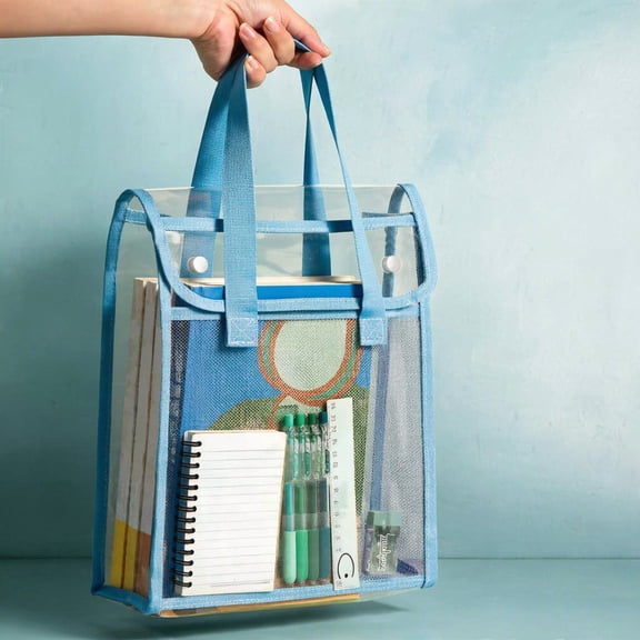 Toycle Transparent PVC Tote Bag Large Capacity School Handbag Double-Layer Suitable For Students To Carry s(Blue,Plastic)