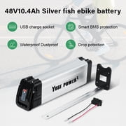 Yose Power 48V10.4Ah Ebike Battery with Charger,Silver Fish electric bicycle for 200W/250W/300W/350W/500W/700W,Electric Bike Bicycles Folding Bike Mountain Bike Pedelec bike