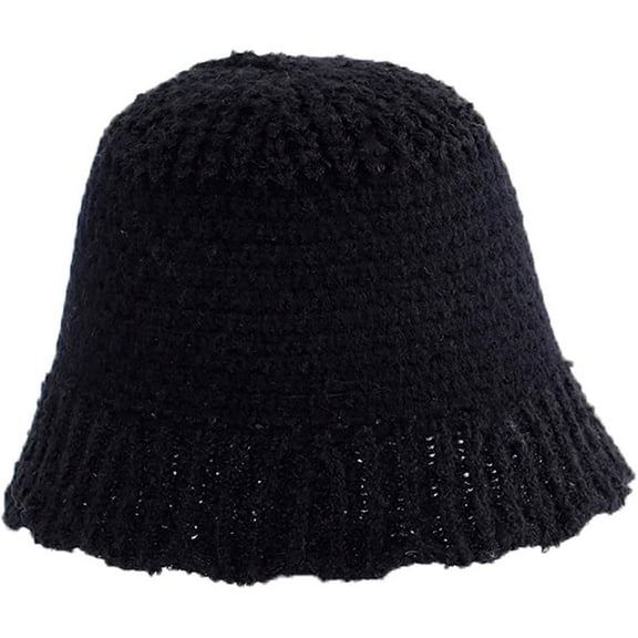 CoCopeaunts Women Bucket Hat Winter Fashion Two-Color Splicing Girl Knit Hat Warm Trendy Foldable Warm Comfortable Crochet Caps