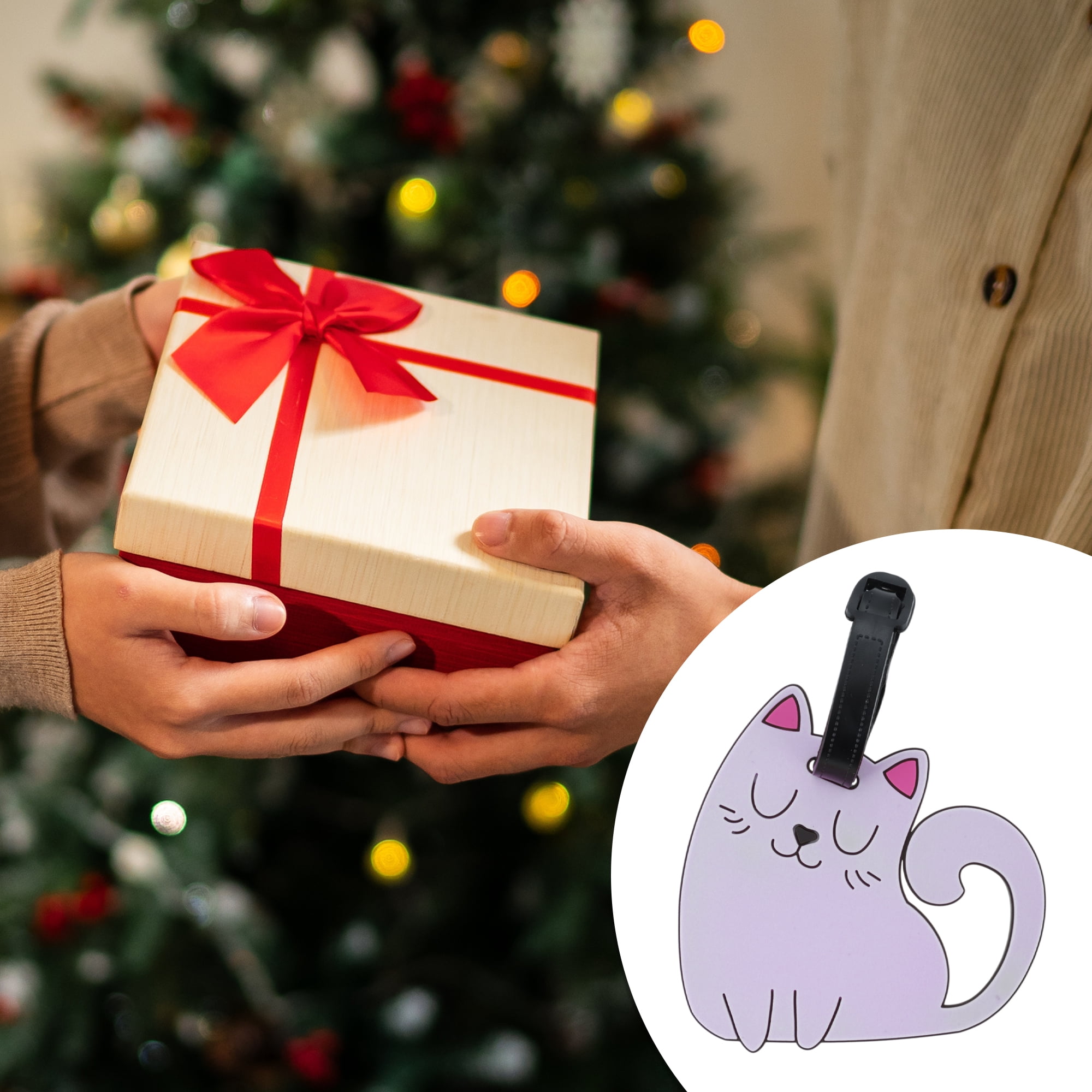 Unique Bargains 1 Pc Stylish Durable Squinting Cat Luggage Tag for Travelling Light Purple