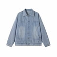 thumbnail image 4 of LYSMORA 2026 Men's Lapel Gradient Washed Denim Trucker Jacket, Chest Patch Pockets Oversized Loose Fit Casual Outer Shacket, 4 of 5