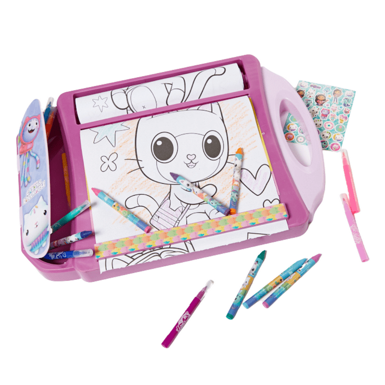 Gabby s Dollhouse Roller Art Desk Set for Kids, Travel Coloring Activity  for Kids, with Crayons, Markers and Stickers 
