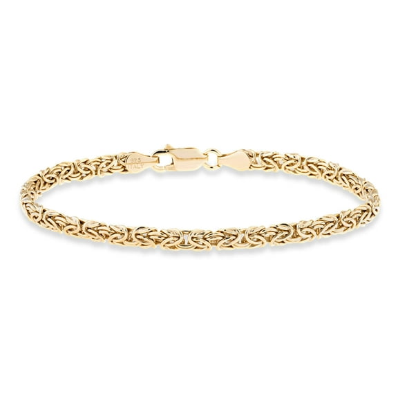 Miabella Italian 18K Gold Over Silver 4mm Flat Byzantine Link Chain Bracelet for Women, 925 Italy, 925 Italy (Length 7 Inches (Small))