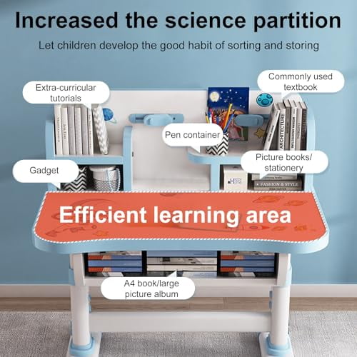 Floseru Kids Functional Desk and Chair Set, Study Desk for Children with Chair, Kids Desk and Chair Set,Height Adjustable Children School Study Desk with Storage Drawer for Boys Girls
