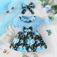 thumbnail image 2 of AQUARIVE Ensemble de Tenue pour Tout-Petits 2 Pcs pour Fille Bébé Manches Courtes Col Rond Robe à Rayures Imprimé Floral avec Hijab Vêtements Décontractés Ensemble de Costumes pour Enfants Bleu Ciel 12-18 m, 2 of 8