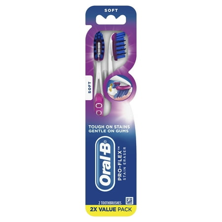 Oral-B Pro-Flex Stain Eraser Manual Toothbrush, Soft, 2 Ct