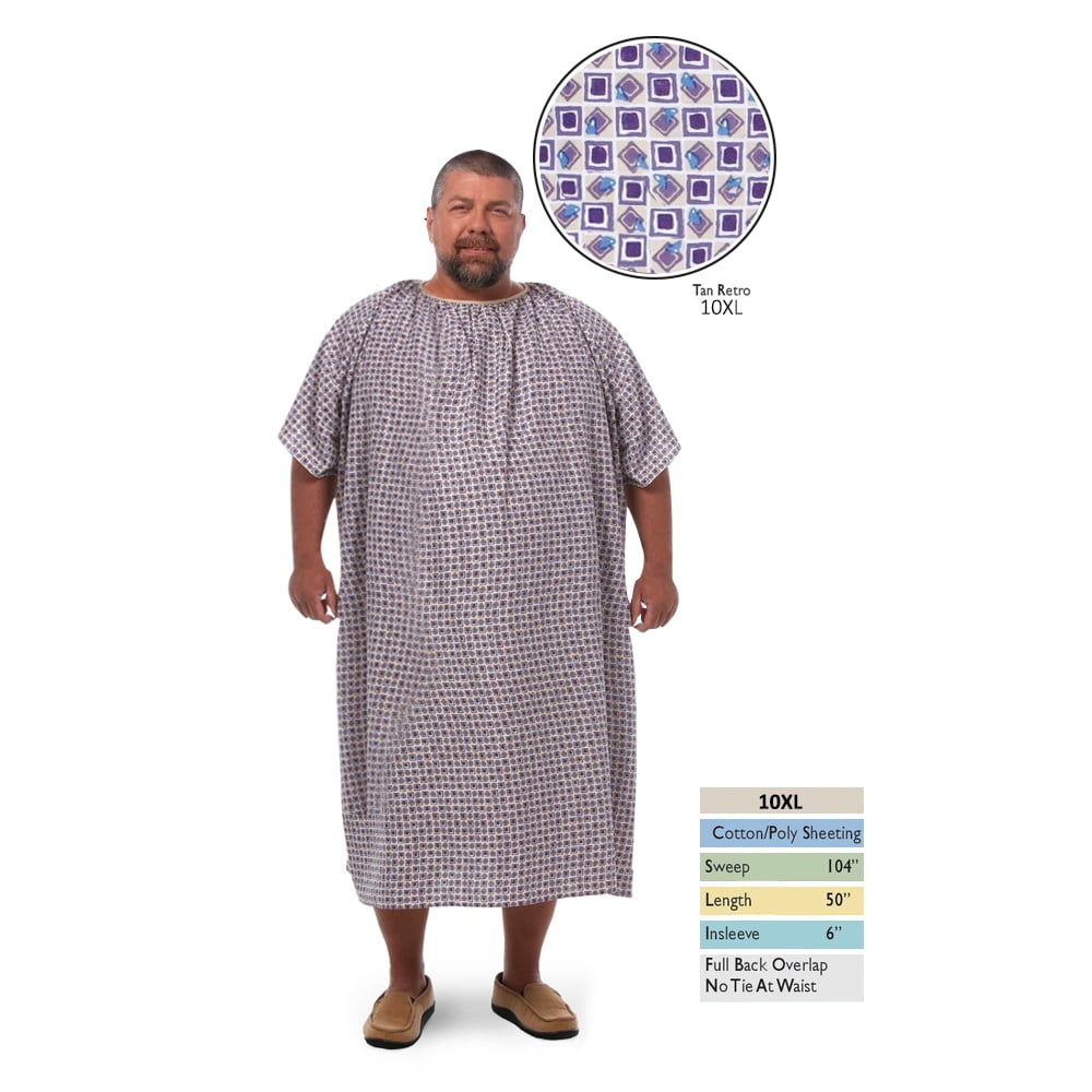 Personal Touch 10XL Bariatric Hospital Gown with Full Back Overlap Closure, Tan Retro Print (1