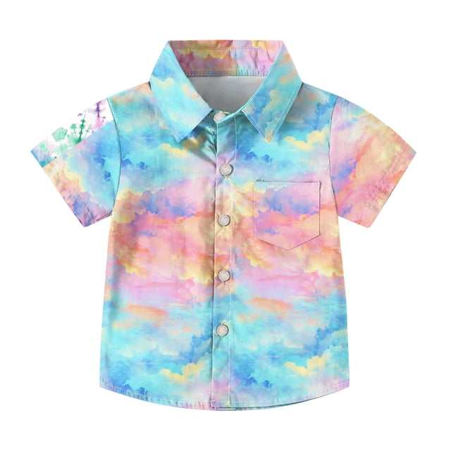 Chemise d'Uniforme Scolaire à Manches Courtes pour Enfants, Imprimé Dégradé, Mélange de Polyester, Col Rond, Coupe Décontractée, pour Garçons et Filles de 2 à 15 Ans