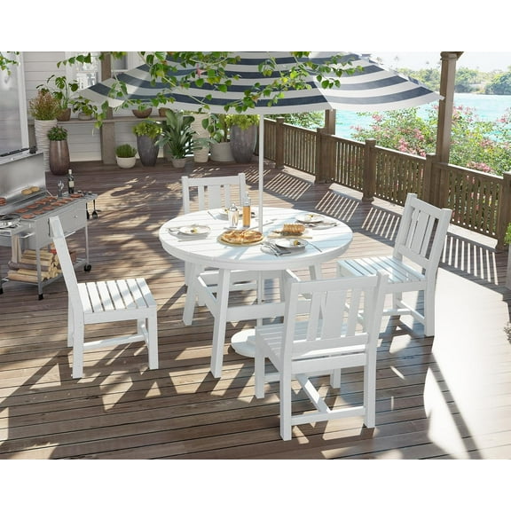 Jocisland 5 Piece HDPE Outdoor Dining Tables and Chairs, All-Weather Patio Outdoor Furniture, White