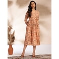 thumbnail image 4 of Janasya Indian Women's Peach Georgette Floral Fit & Flare Dress, 4 of 5