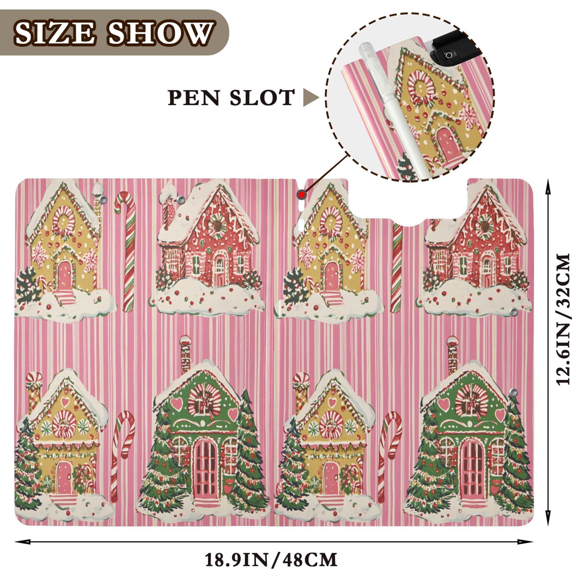 FORMRS A4 Clipboard Folder with Pen Holder Horizontal Foldable School Office Binder, Pink Christmas House