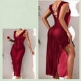 thumbnail image 6 of TARIENDY Womens Sheer Lingerie Wide Straps Chemise Nightgowns V Neck Side Slit Ruffles Long Sleepdress Backelss Night Gown Wine M, 6 of 6