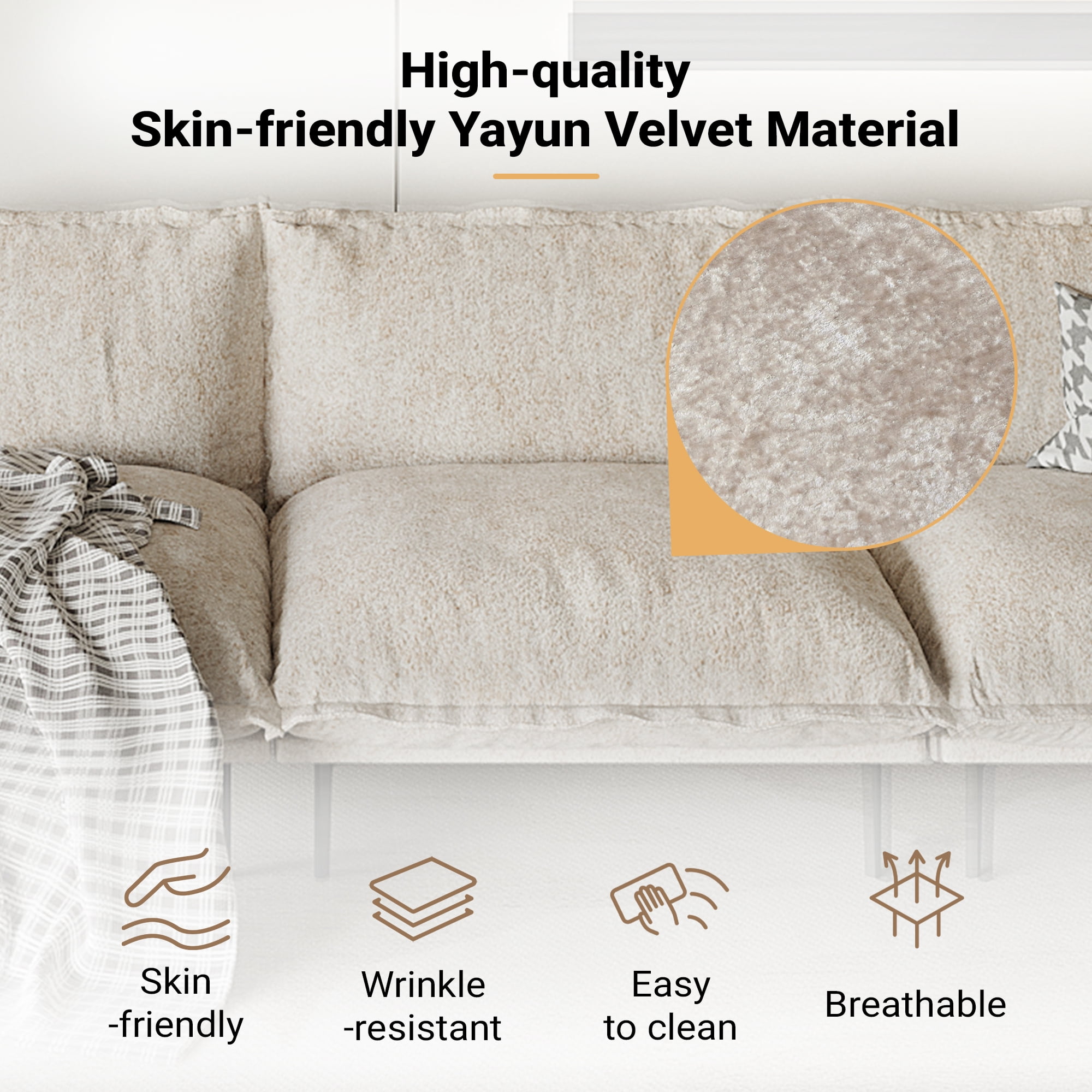 Magic Home Sectional Sofa with High Sofa Legs L-Shaped Couch Sofa Velvet Brown Couches 6 Seat Sofa U-shaped Sectional Couch, Living Room Furniture Set for Home Apartment Office Studio