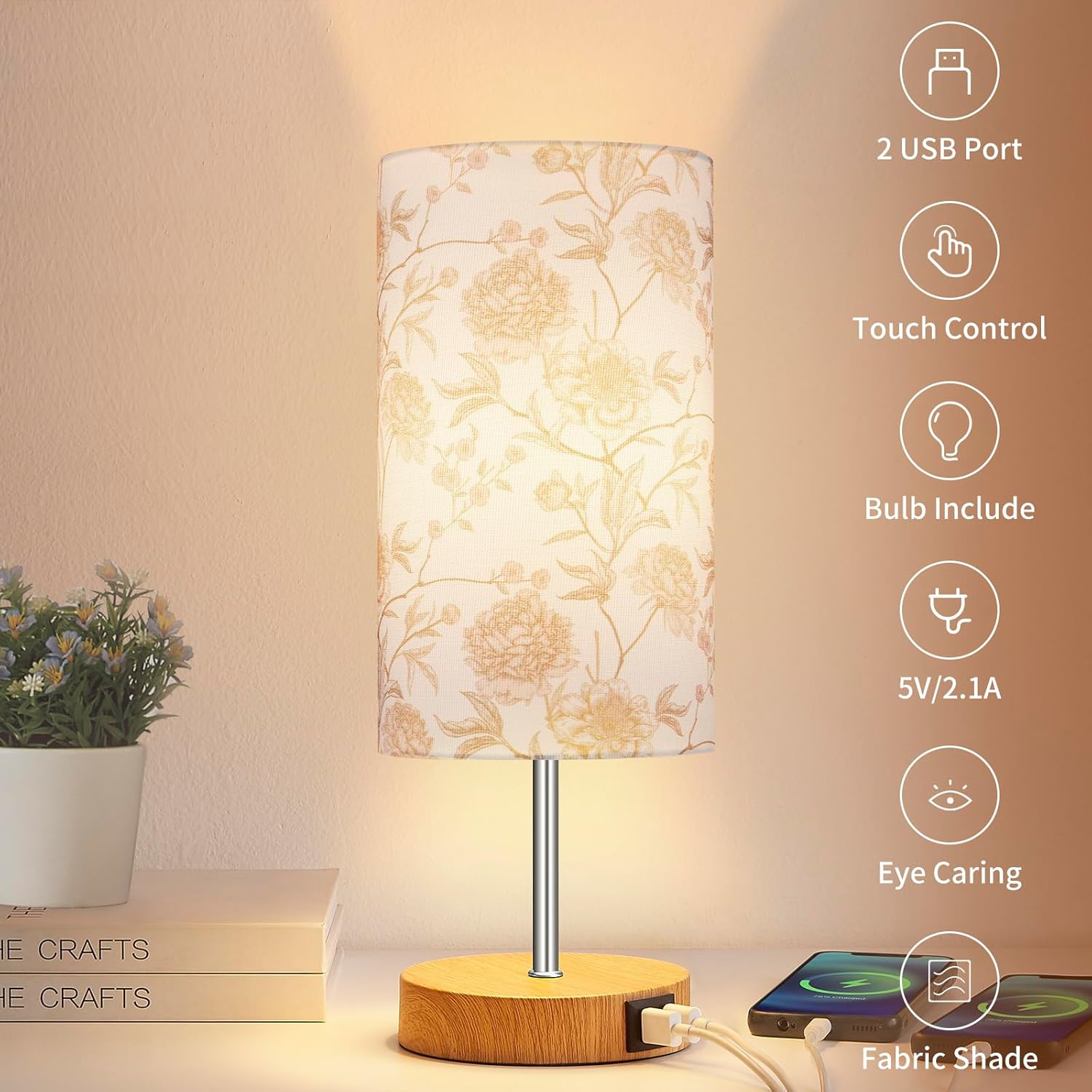 Cinkeda 15" Touch Control Table Lamp with USB Ports photo 6