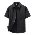 thumbnail image 4 of Zylarhe Mens Summer Shirts, Men Short Sleeve Button Down Casual Work Shirt Nylon Woven Multiple Pockets Loose Fit Spring Summer Fall Daily Wear Black M, 4 of 4