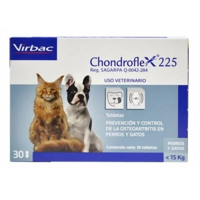 Virbac Chondroflex 225, 30 Tabs, Suplemento articular para perros y gatos menores a 15 kg