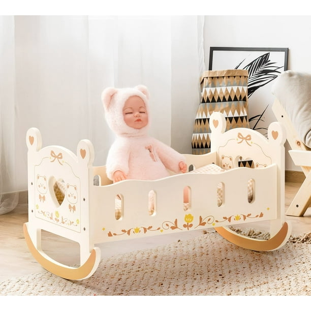 Robud Doll Crib,Wooden Baby Doll Cradle,Doll Bed,Doll Furniture