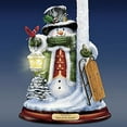 thumbnail image 2 of The Bradford Exchange All Is Bright Illuminated Flameless Candleholder Set Snowman Sculptures Christmas Decoration by Thomas Kinkade 9-inches, 2 of 4