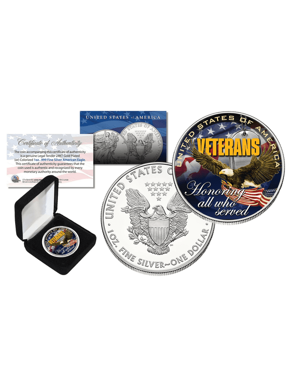 VETERANS United States 1 oz .999 SILVER AMERICAN US SILVER EAGLE with BOX & COA