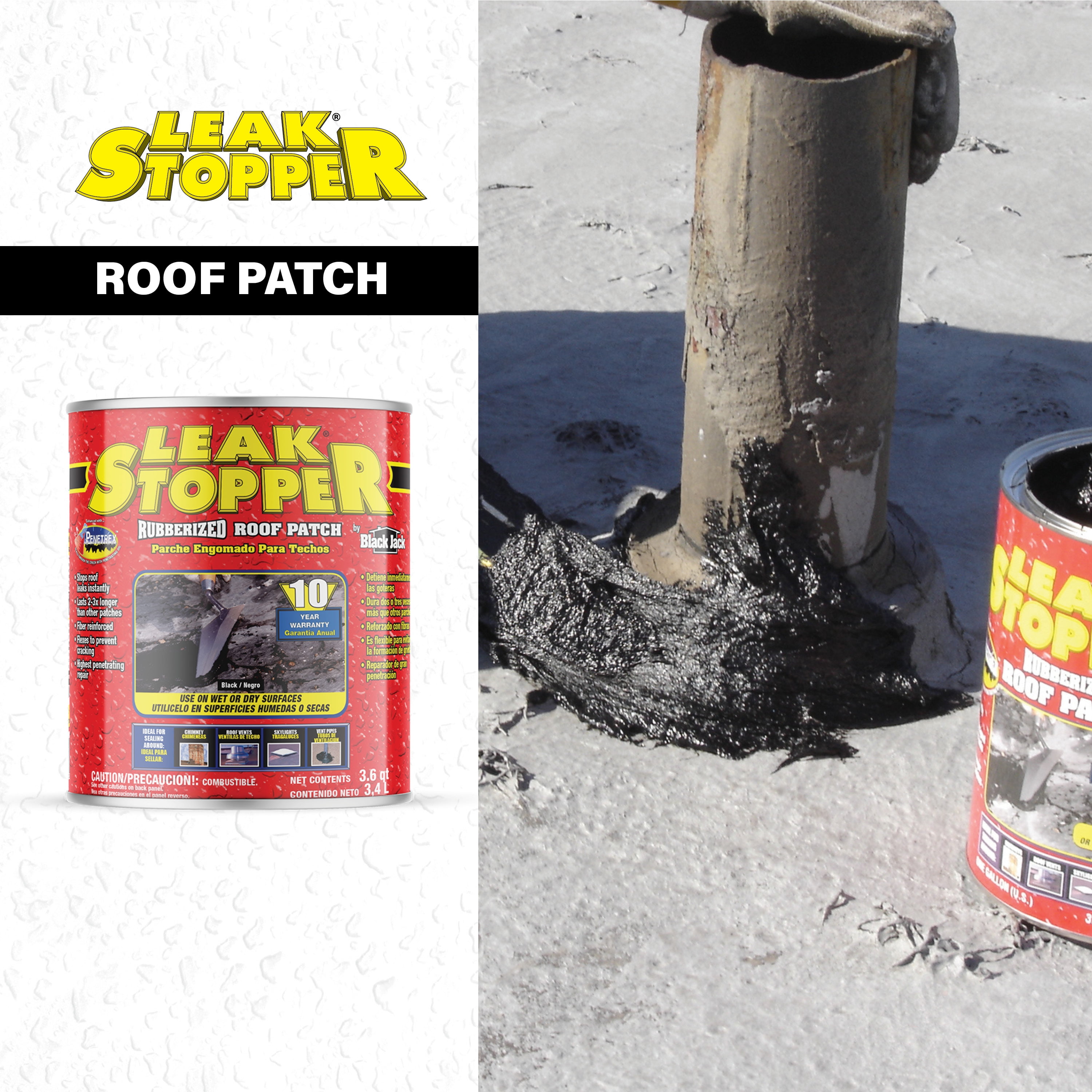 Leak Stopper® Rubberized Roof Patch on metal roof 