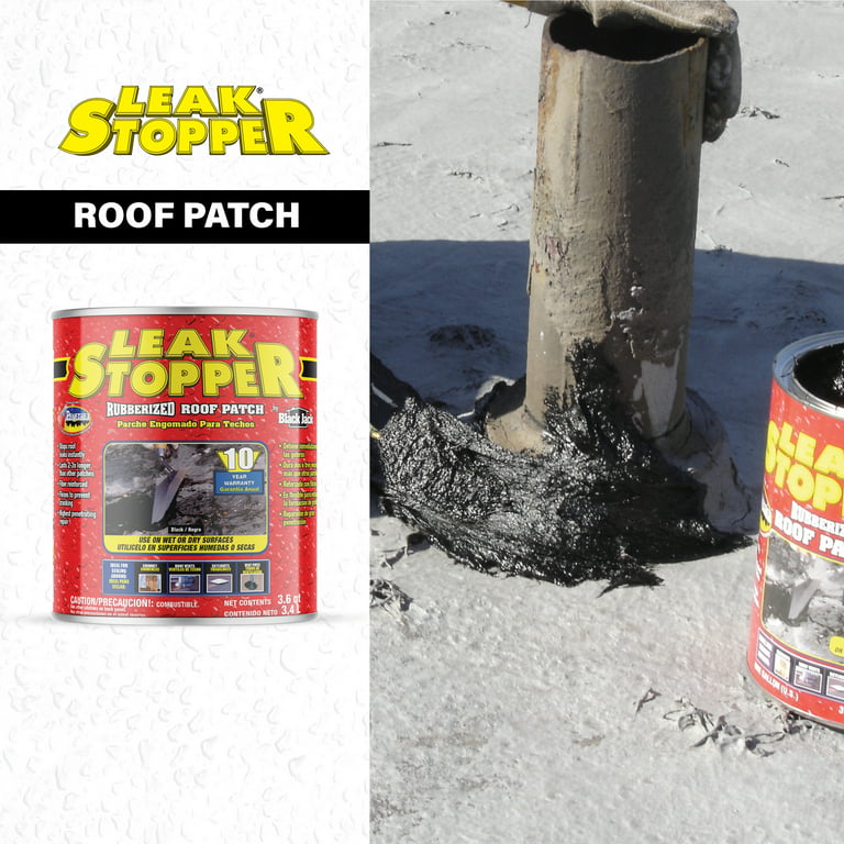 Leak Stopper Rubberized Roof Patch, Black, 10 Oz.