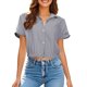 thumbnail image 1 of Camisa de manga corta con solapa y botones para mujer, top de playa con bolsillo, poliéster ligero, versátil para ocasiones informales y al aire libre, 1 of 3