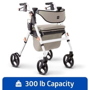 Medline Premium Empower Rollator Walker with Memory Foam Seat, Gray and White, 300 lb Weight Capacity, 8 in Wheels, Microban®