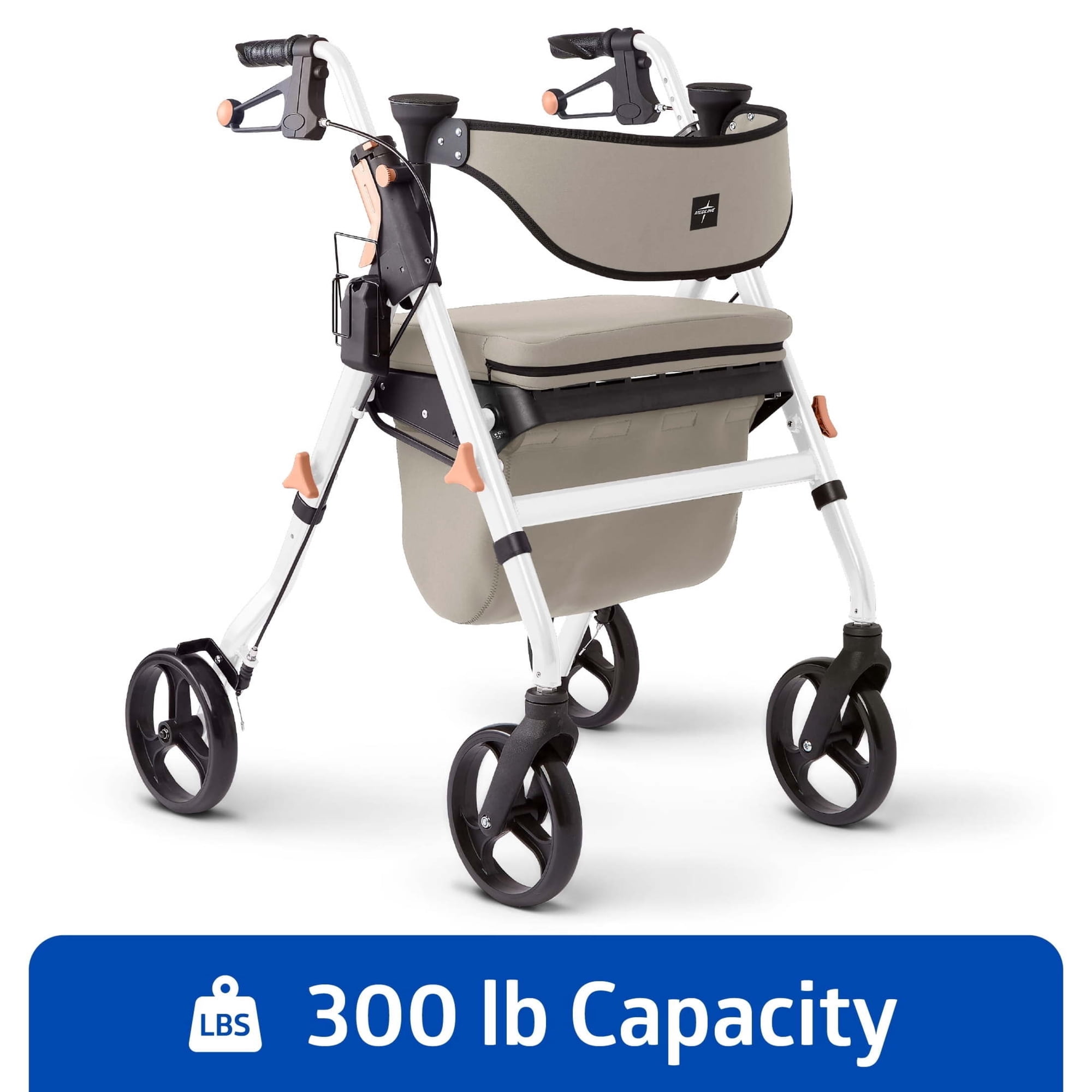 Medline Premium Empower Rollator Walker with Memory Foam Seat, Gray and White, 300 lb Weight Capacity, 8 in Wheels, Microban®