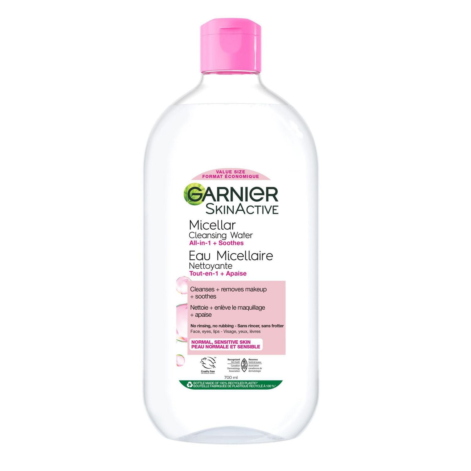 Garnier Eau nettoyante micellaire tout-en-un SkinActive de Garnier pour peau sensible  700 MLT Élimine le maquillage, nettoie, apaise<br>Aucun rinçage, aucun frottement