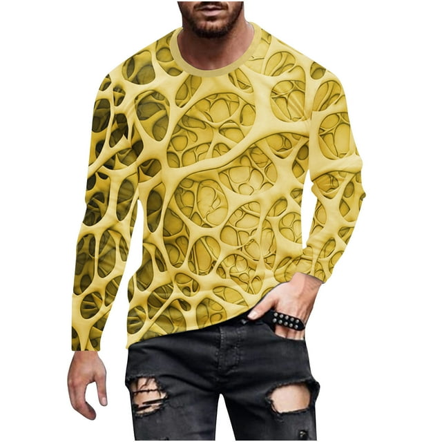 T-Shirt à Manches Longues pour Homme avec Imprimé Graphique, Haut Décontracté à Col Rond, Tissu en Polyester Doux pour un Confort et un Style au Quotidien