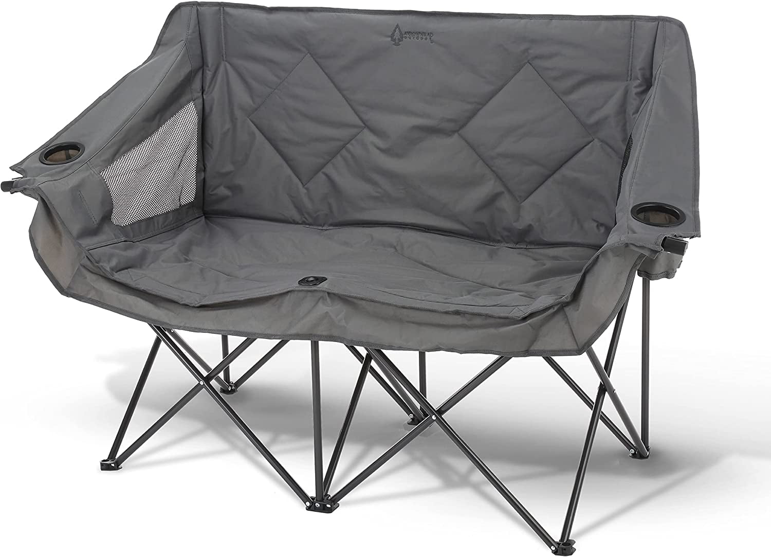 Portable Folding Double Duo Camping Chair Loveseat w/ 2 Cup & Wine