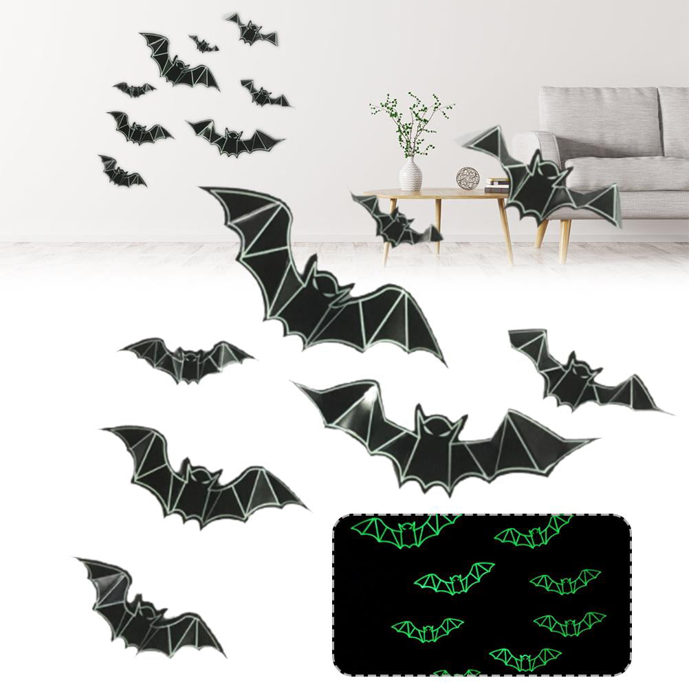 GOODI 29.7*21cm Halloween luminous three-dimensional plastic bat living room decorative wall stickers 1 Pack Halloween Christmas Decoration 