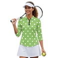 thumbnail image 3 of Binienty Green Polka Dot Women Sport Cloth Golf Tennis Shirts 3/4 Sleeve Sport Shirts Soft and Comfortable Lightweight with Collar Shirt Fit Plain for Golf,Tennis,Running,Gym, 3 of 7