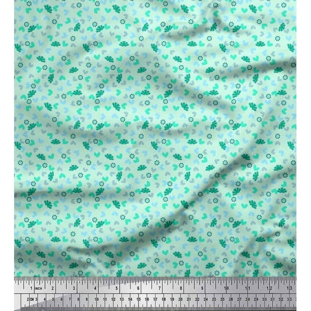 Soimoi Crepe Silk Fabric Dot,Floral & Heart Printed Fabric 1 Yard 42 Inch Wide