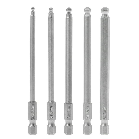 5 Pcs 1/4" Hex Shank 100mm Magnetic Ball End Hexagon Screwdriver Bits Drill Set