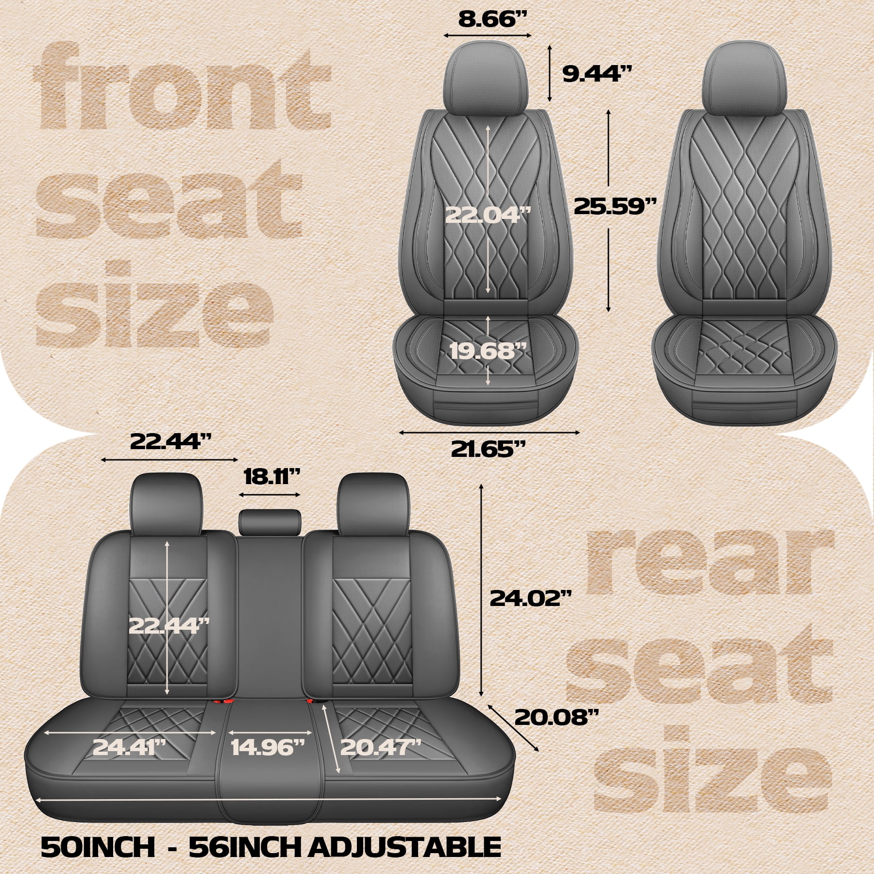 LINGVIDO Premium Leather Car Seat Cover Universal Fit for SUV & Sedan, Full Set Breathable Durable Seat Cushion,Grey,5 Seats