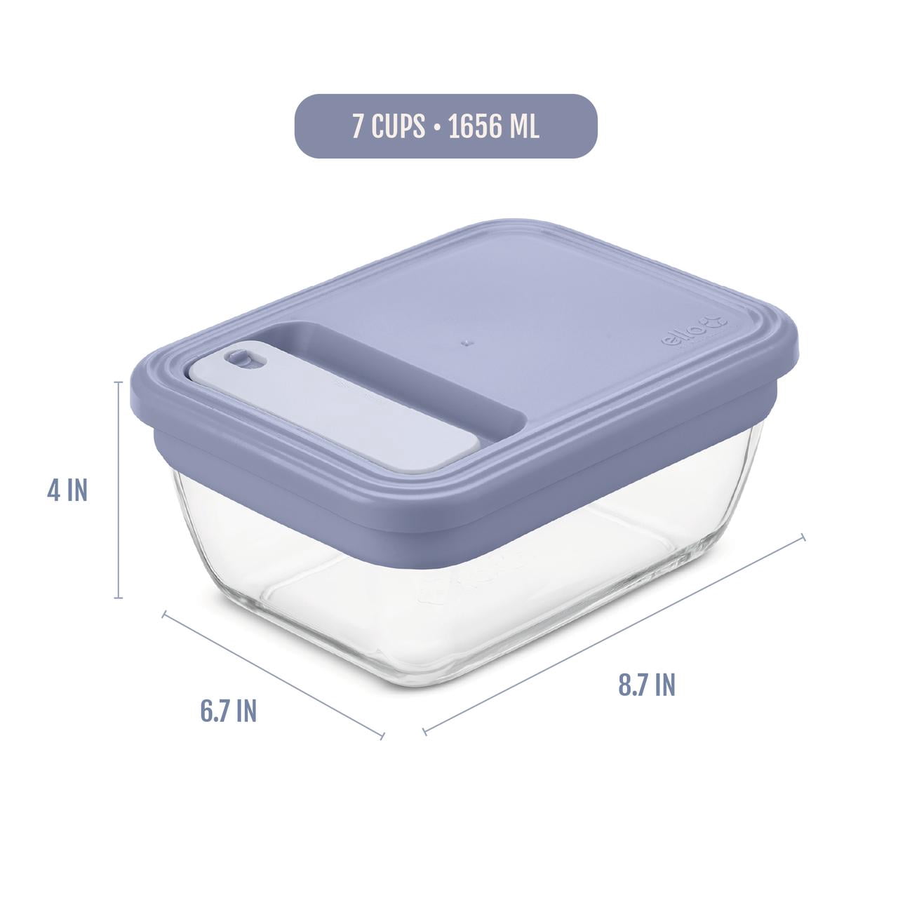 (2 pack) ElloFresh Stack Glass 7cup Food Storage Container, Ideal Use for Meal Prep and Batch Cooking