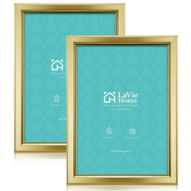 LaVie Home 5x7 Picture Frames (2 Pack, Gold) Simple Designed High