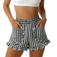 thumbnail image 2 of Plebaso Toddler Girls Cute Plaid Shorts Elastic Waist Pocket Shorts with Ruffle Hem Kids Summer Bottoms, 2 of 6