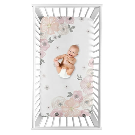 UPC: 0846480067733 | Pink Watercolor Floral Photo Op Fitted Crib Sheet by Sweet Jojo Designs