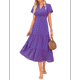 thumbnail image 3 of Vestidos Largos de Verano para Mujer 2025, Informales, con Escote en V, Mangas Abullonadas, Fruncidos, Holgados, para Playa, Bohemios, Largos, Florales, Morados, Talla M, 3 of 10