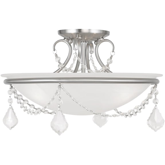 3 Light Brushed Nickel Ceiling Light fixture with White Alabaster Glass Shade
